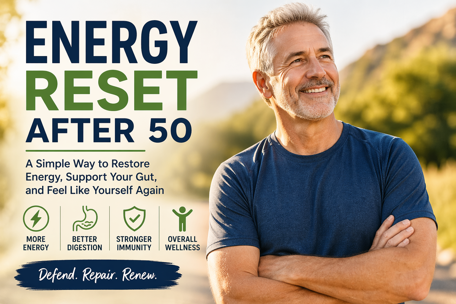 man over 50 feeling energized and healthy outdoors